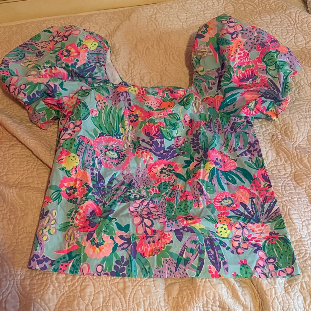 Lilly Pulitzer Colorful Floral Puff Sleeve Blouse